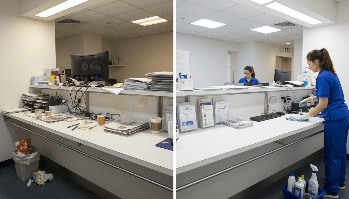 Medical reception area before and after